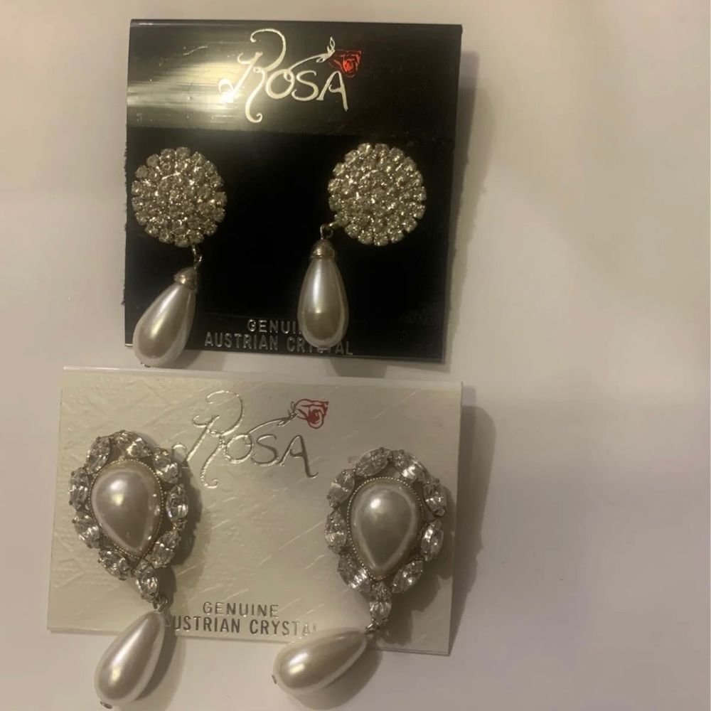 2 Rosa Genuine Austrian Crystal & Pearl Dangle Earring $20 each